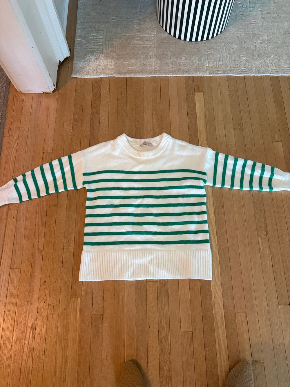 Philosophy White Crewneck Sweater with Green Stripes